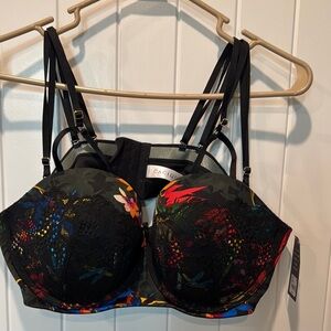 NWT Cacique Black Floral & Lace Bra Sz 42C